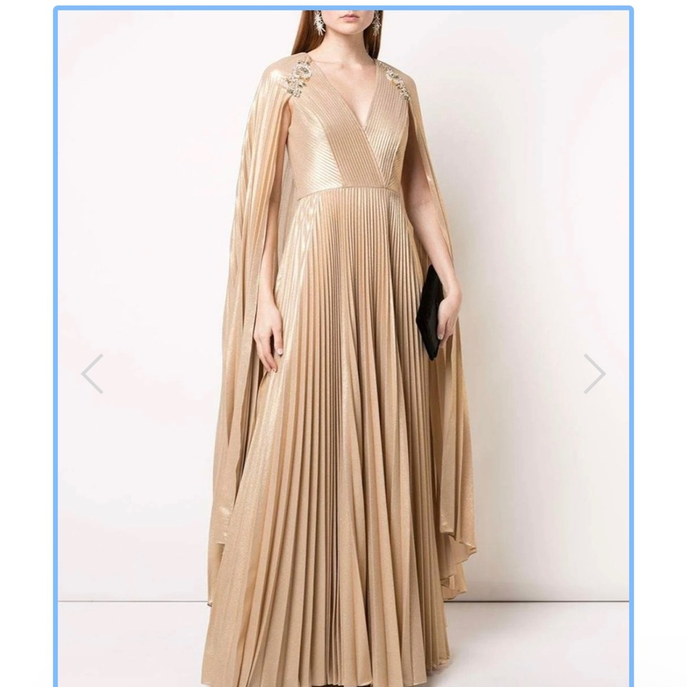 Pleated Kaftan Gown in Gold